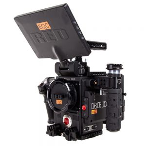 RED DSMC2 Gemini 5K mit Seitengriff und 7" Monitor ist eine Kinokamera mit GEMINI-15,4-Megapixel-Sensor.