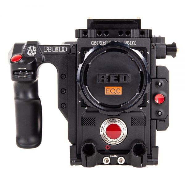 RED DSMC2 Gemini 5K mit Seitengriff und 7" Monitor ist eine Kinokamera mit GEMINI-15,4-Megapixel-Sensor.