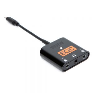 Rode SC6-L Audio-Interface mit Lightning-Anschluss für zwei TRRS-Mikrofoneingänge an iOS-Geräten.