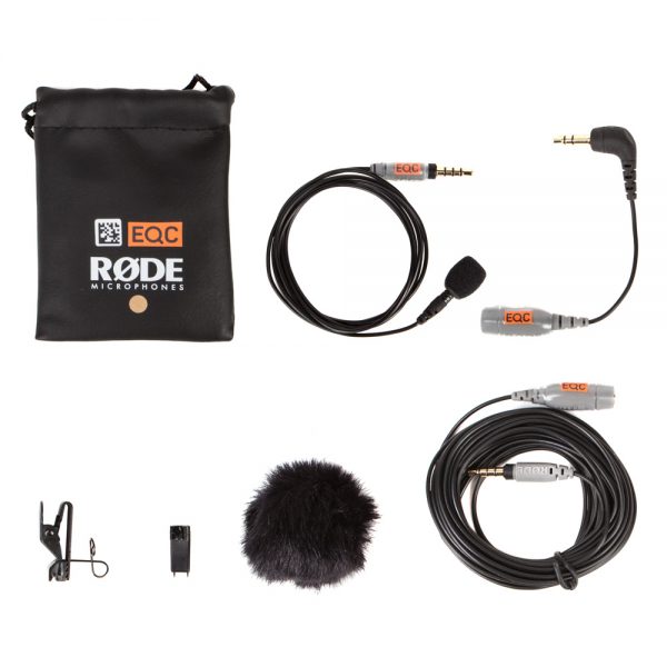 Rode smartLav+ Set mit Mikrofon, Verlängerungskabel, Klemme und Mini-Windschutz.
