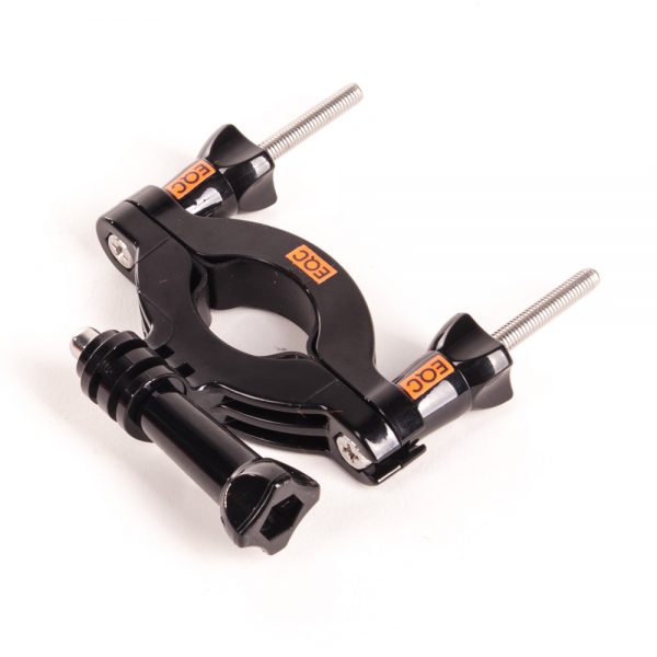 Roll Bar Mount für GoPro-Systeme, schwarze Klemme mit beweglichem GoPro-Anschlussarm.