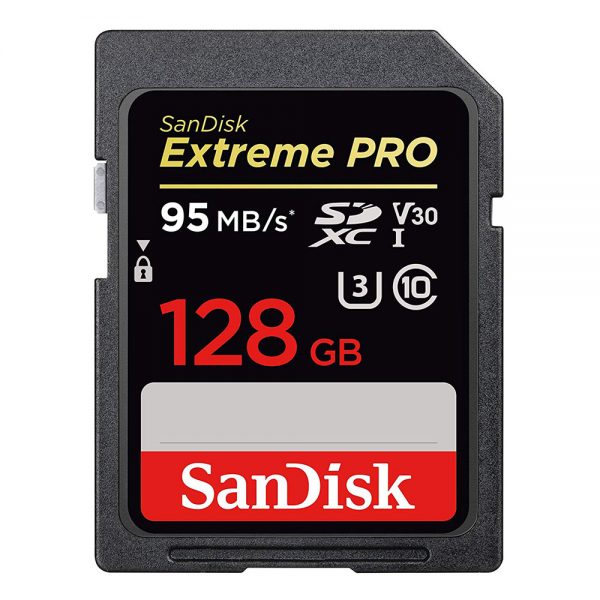 SanDisk Extreme Pro SDXC-Speicherkarte mit 128 GB Kapazität und einer Lesegeschwindigkeit von bis zu 200 MB/s.