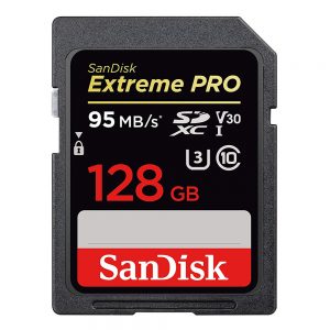 SanDisk Extreme Pro SDXC-Speicherkarte mit 128 GB Kapazität und einer Lesegeschwindigkeit von bis zu 200 MB/s.