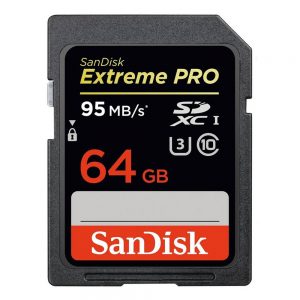 SanDisk Extreme Pro SDXC-Speicherkarte mit 64 GB Kapazität und einer Schreibgeschwindigkeit von bis zu 90 MB/s.