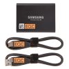 Im Set enthalten sind ein USB-C-zu-C- und ein USB-C-zu-A-Kabel für den Anschluss. Samsung T5 Portable SSD im Lieferumfang mit zwei mitgelieferten USB-C-Anschlusskabeln.