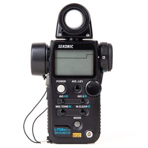 Sekonic L-758 Cine Belichtungsmesser mit Lichtkuppel für Auf- und Reflexlichtmessung.