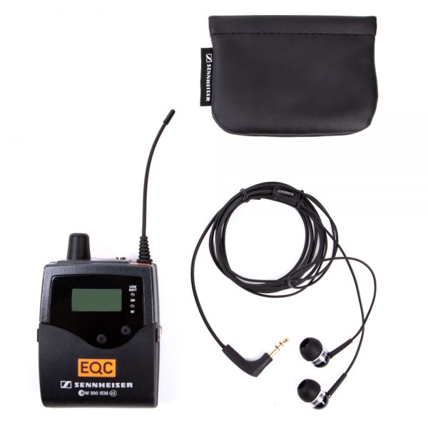 Sennheiser EK 300 IEM G3 In-Ear-Empfänger, UHF-Taschenempfänger im Set mit Sennheiser CX 300 II In-Ear-Ohrhörern und Tasche.