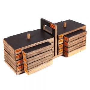 Set aus 16 halben Basso-Blöcken / Paganinis, Grip-Blocks-Set aus Hartholz mit Trägerhandgriff.