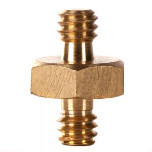 Kurze Adapterschraube mit beidseitigem 1/4-Zoll-20-Gewinde und sechskantigem Mittelsteg aus Messing.