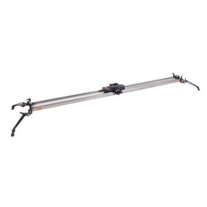 Slidekamera X-Slider System, ein Kamera-Slider mit 1500-mm-Aluminiumschiene auf zwei höhenverstellbaren Seitenfüßen.