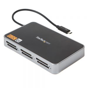 StarTech.com Thunderbolt-3-SD-Kartenleser mit sechs Steckplätzen, gespeist über den Thunderbolt-3-Anschluss.