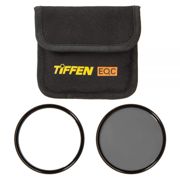 Tiffen 72mm Circular Polarizer + UV Schutzfilter Set, verpackt mit schwarzer Schutztasche und EQC-Branding.