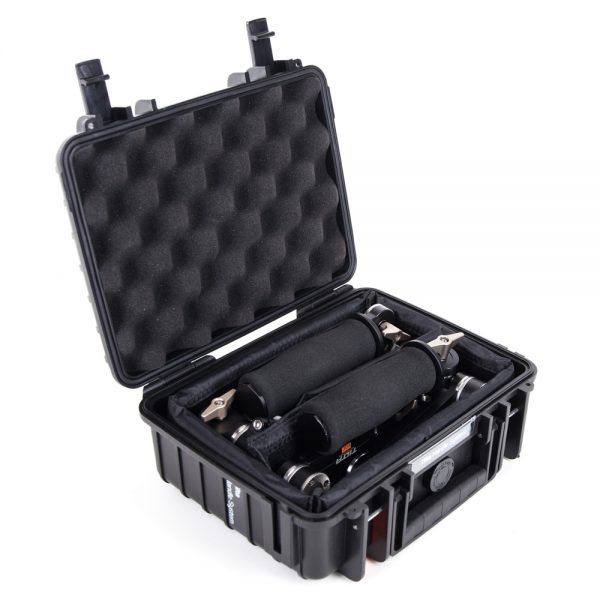 Tilta UH-T04 Handgriff-System mit zwei Griffen kompakt verstaut im gepolsterten Transportkoffer.