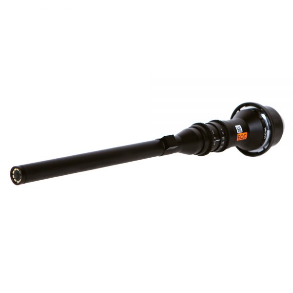 Laowa 24mm f/14 2X Makro Probe-Objektiv PL Mount mit langem, schlankem Objektivrohr.