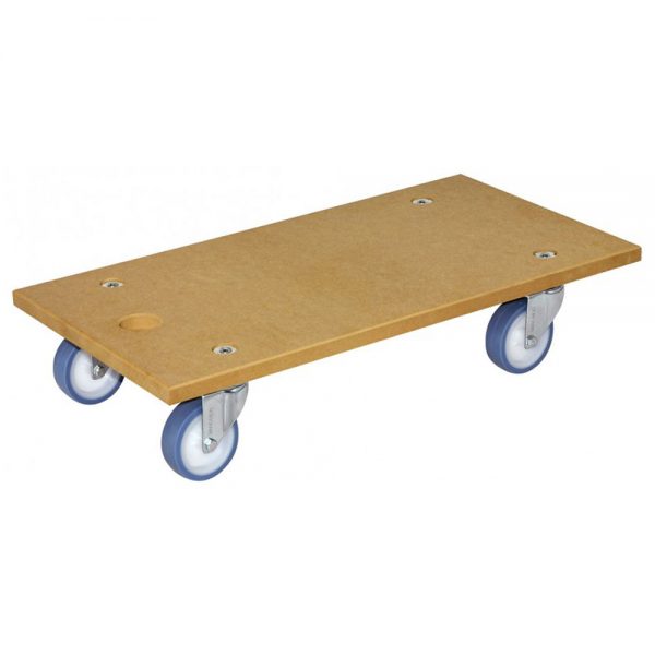 Wagner Transporthilfe aus MDF-Ladefläche mit vier Rollen und einer Tragfähigkeit von 250 kg.