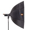 Achteckige Easy-Softbox (120 cm) mit Schirm-Mechanik für schnellen Auf- und Abbau; Bowens-Anschluss, inklusive Wabengitter und zwei Diffusoren. Walimex Octagon Easy Softbox mit 120 cm Durchmesser, Bowens-Anschluss und schnellem Schirm-Aufbau.