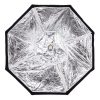 Achteckige Softbox (150 cm) mit Speedring für 360°-Drehung; im Set Wabengitter, zwei Diffusoren, Gold-Silber-Reflektoreinlagen und Tragetasche. Walimex Octagon Softbox mit 150 cm Durchmesser, Bowens-Anschluss und über den Speedring 360° drehbar.