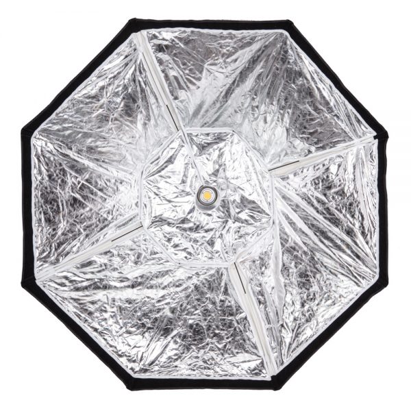 Walimex pro Oktagon Softbox 200cm, Innenansicht mit silberner Reflexfläche und Bowens-Halterung.
