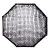 Sehr große achteckige Softbox für flächiges, weiches Licht bei Ganzkörper- und Gruppenaufnahmen. Set mit Wabengitter, Diffusoren, Reflektoreinlagen und Tasche. Walimex pro Oktagon Softbox 200cm montiert auf Lichtstativ mit schwarzer Außenhülle.