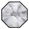 Achteckige Softbox mit schnellem Schirm-Aufbau (Easy) für großflächiges, sehr weiches Licht mit rundem Catchlight; inklusive Diffusoren und Wabengitter. Walimex pro Softbox Oktagon Easy 150cm, Innenansicht mit silberner Reflexfläche und Speedring.