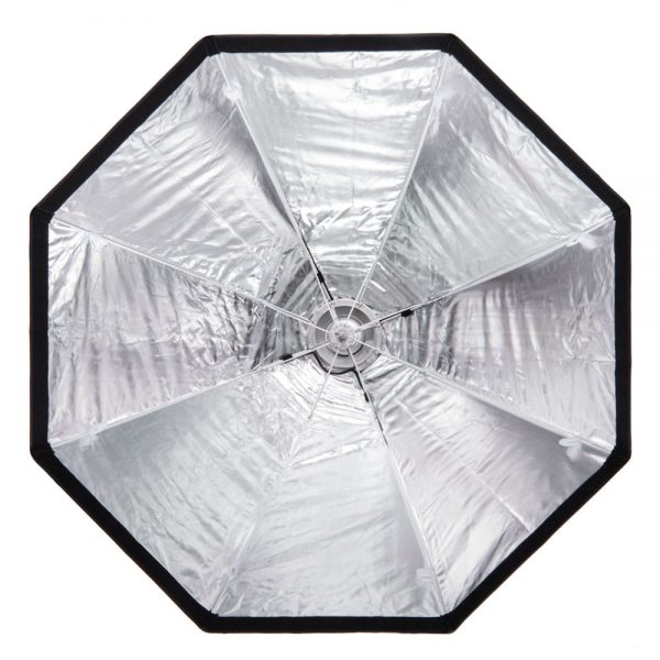 Walimex pro Softbox Oktagon Easy 150cm, Innenansicht mit silberner Reflexfläche und Speedring.