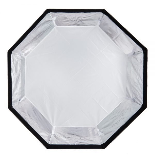 Walimex pro Softbox Oktagon Easy 150cm mit Frontdiffusor und sichtbaren Silberkanten.
