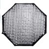 Achteckige Softbox mit schnellem Schirm-Aufbau (Easy) für großflächiges, sehr weiches Licht mit rundem Catchlight; inklusive Diffusoren und Wabengitter. Walimex pro Softbox Oktagon Easy 150cm mit montiertem Wabengitter für Streulicht.
