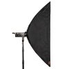 Schmale Streifen-Softbox mit schnellem Easy-Aufbau; erzeugt lange, schmale Lichtkanten und Reflexe für Kanten- und Streiflicht. Walimex pro Softbox Strip Light Easy 140 x 30cm montiert auf einem LED-Leuchtenkopf.