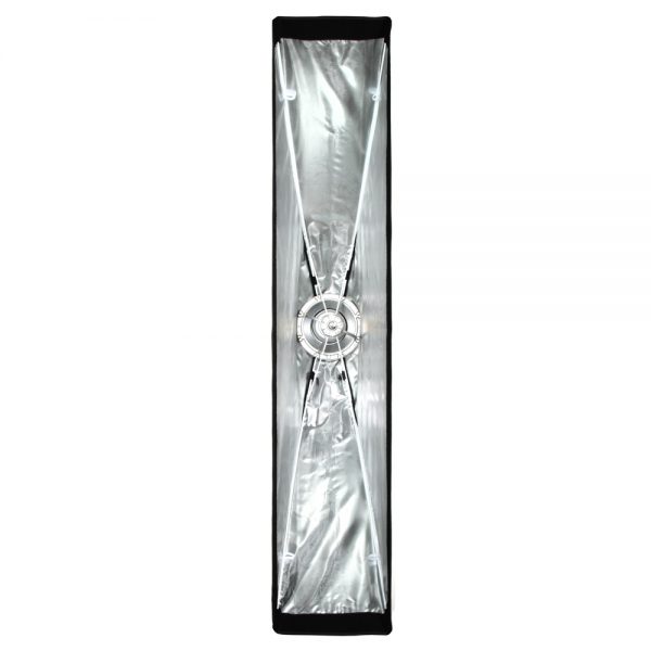 Walimex pro Softbox Strip Light Easy 140 x 30cm, Innenansicht mit silberner Reflexfläche.