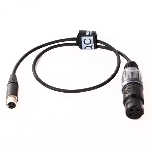 Hochflexibles Audiokabel mit XLR3-Buchse auf Mini-XLR3-Buchse, Kabellänge 50 cm, für Kameras.