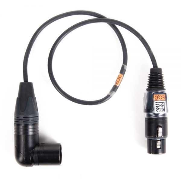Hochflexibles Audiokabel mit 90 Grad abgewinkeltem XLR3-Stecker auf XLR3-Buchse, 50 cm Länge.