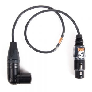 Hochflexibles Audiokabel mit 90 Grad abgewinkeltem XLR3-Stecker auf XLR3-Buchse, 50 cm Länge.