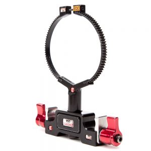 Zacuto Optikstütze für 15-mm-Rods mit gezahntem Ring zur Aufnahme schwerer Objektive.