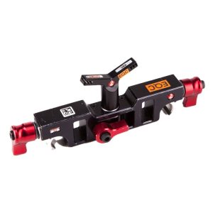 Zacuto Optikstütze für 19-mm-Studio-Rods mit roter Klemmvorrichtung für schwere Cine-Objektive.