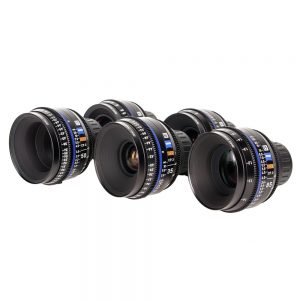 Zeiss CP.3 Optik-Set mit fünf Cine-Objektiven von 15 bis 85 mm und einheitlichem 95 mm Frontdurchmesser.
