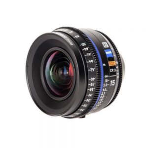 Zeiss Compact Prime CP.3 15mm T2.9 Weitwinkel-Cine-Objektiv mit 95 mm Frontdurchmesser.