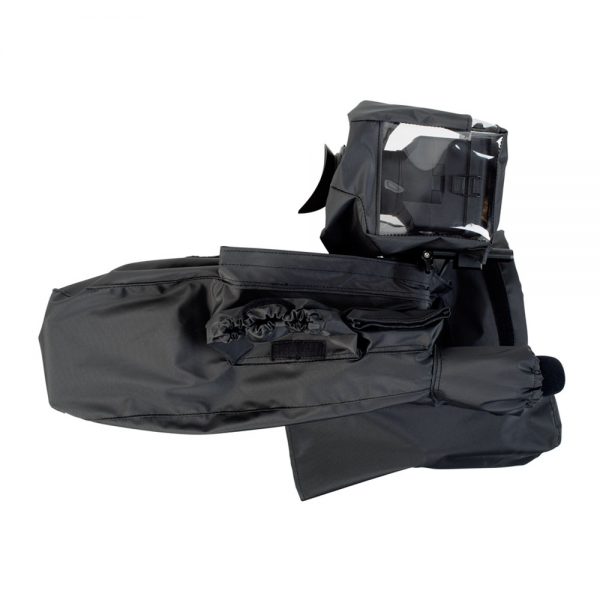 camRade wetSuit Regenschutz für Sony PXW-FS7 mit Reißverschlüssen an Griff- und Sucherbereich.