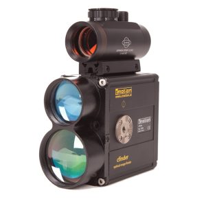 cmotion cfinder optisches Laser-Distanzmessgerät mit aufgesetztem Rotpunkt-Zielfernrohr für Motive.