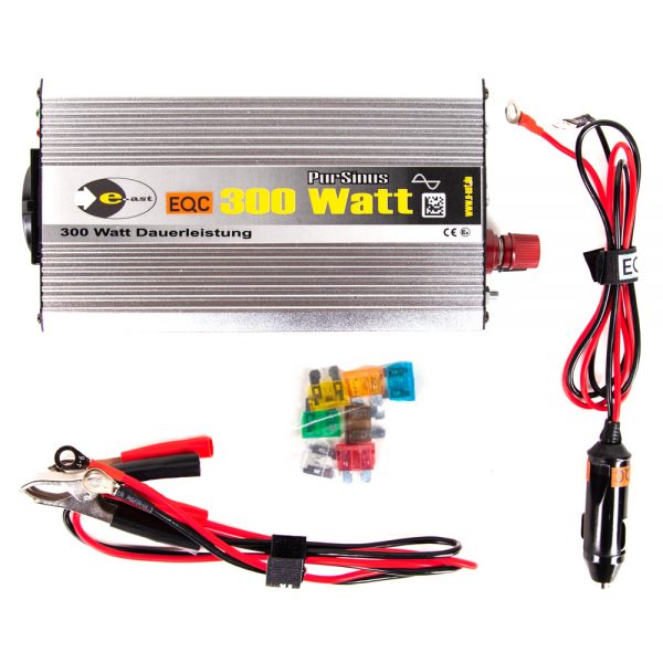 e-ast CLS300-12 ist ein Sinus-Wechselrichter, der 12 V Gleichspannung in 230 V Netzspannung mit 300 W Dauerleistung wandelt.