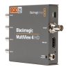 Zeigt bis zu vier unabhängige SD-/HD-SDI-Quellen gleichzeitig auf einem Display, mit Labels und Audiometern pro Ansicht. Blackmagic Design MultiView 4 HD Multiviewer für vier unabhängige SD-/HD-SDI-Quellen auf einem gemeinsamen Display.