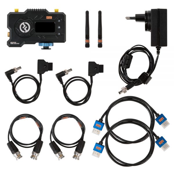 Hollyland Mars 400S Pro HDMI + SDI Videofunk-Empfänger im Set mit Antennen, Netzteil und Anschlusskabeln.