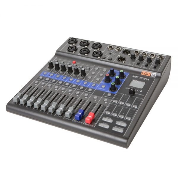Zoom LiveTrak L-8 portabler Digitalmixer und Rekorder mit sechs XLR-Eingängen und zehn Fadern.