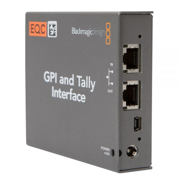 Blackmagic Design GPI & Tally Interface mit Ethernet-Durchschleifung für weitere netzwerkfähige Geräte.