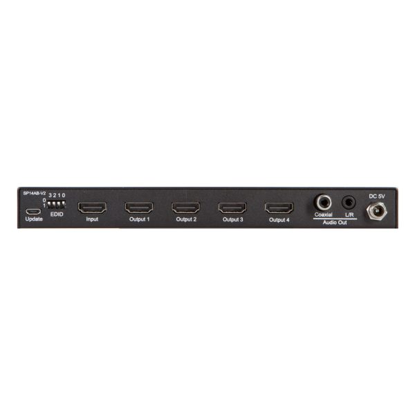 Blustream SP14AB-V2 4K-HDMI-Verteiler mit vier HDMI-Ausgängen auf der Rückseite.