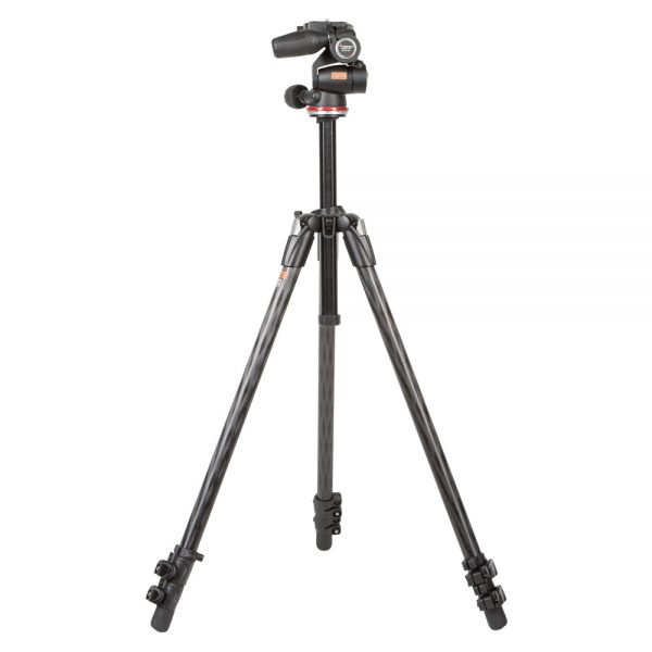 Manfrotto 290 Xtra Kohlefaser-Stativ mit 3-Wege-Kopf, ausziehbar bis 179,5 cm, Traglast 10 kg.