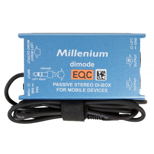 Millenium dimode passive Stereo-DI-Box mit 3,5-mm-Klinkeneingang und Pad-Schalter für -15 dB.