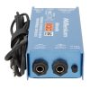 DI-Box zum Anschluss mobiler Geräte wie Handys oder Laptops an symmetrische Audiogeräte, mit Ground-Lift- und Pad-Schalter (-15 dB). Millenium dimode passive Stereo-DI-Box mit 3,5-mm-Klinkeneingang und Pad-Schalter für -15 dB.