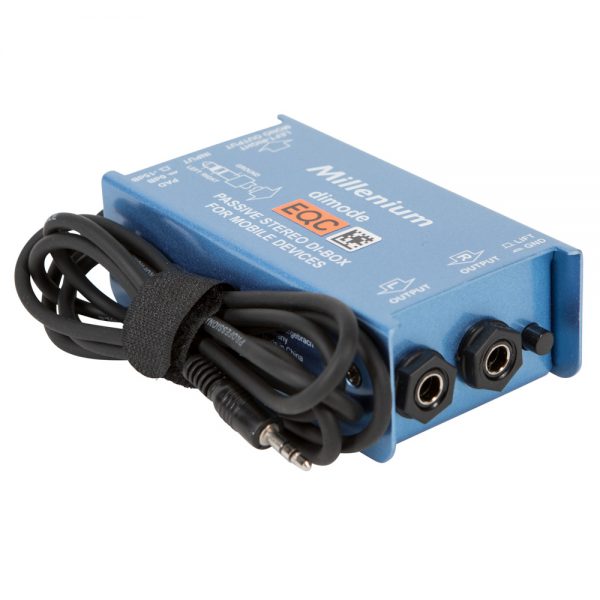 Millenium dimode passive Stereo-DI-Box mit 3,5-mm-Klinkeneingang und Pad-Schalter für -15 dB.