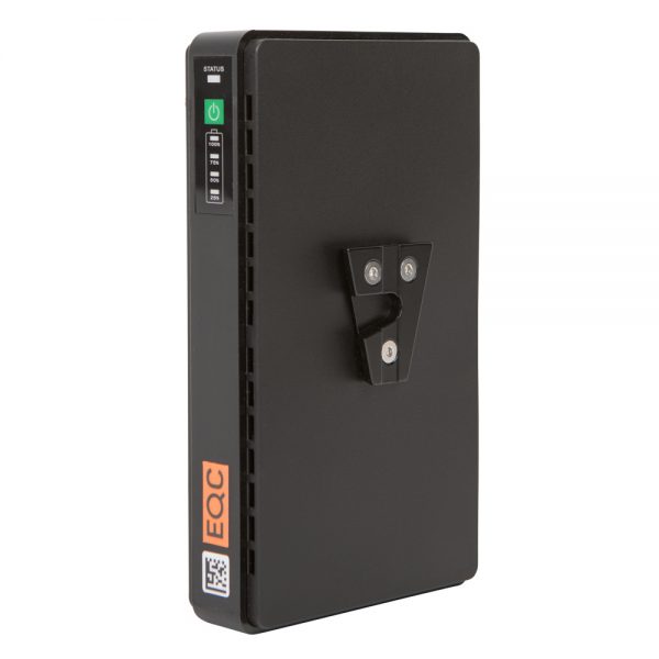Mini USV Akku mit 12 V und 10.000 mAh Kapazität sowie V-Mount-Halterung für unterbrechungsfreie Stromversorgung.