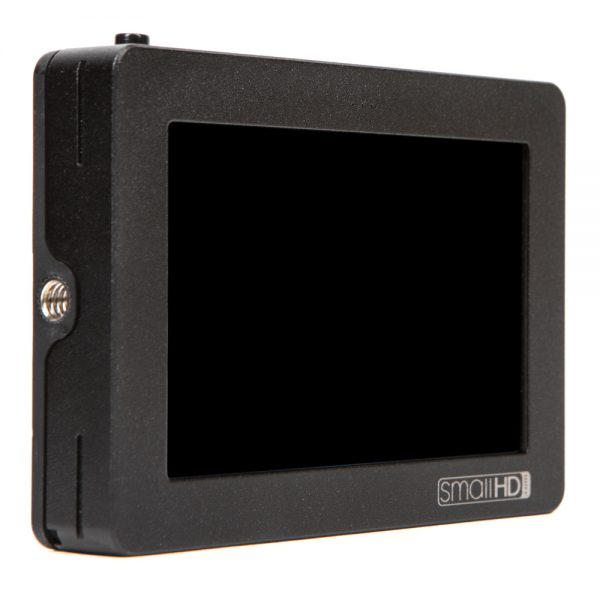 SmallHD DP4 Kamera Monitor 4,3 Zoll in seitlicher Ansicht mit kompaktem Aluminiumgehäuse.
